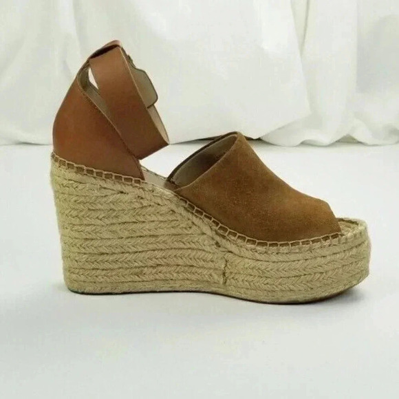 Marc Fisher 9.5M Adalyn Espadrille Platform Wedge Heel Ankle Strap Cognac Suede - Picture 9 of 12
